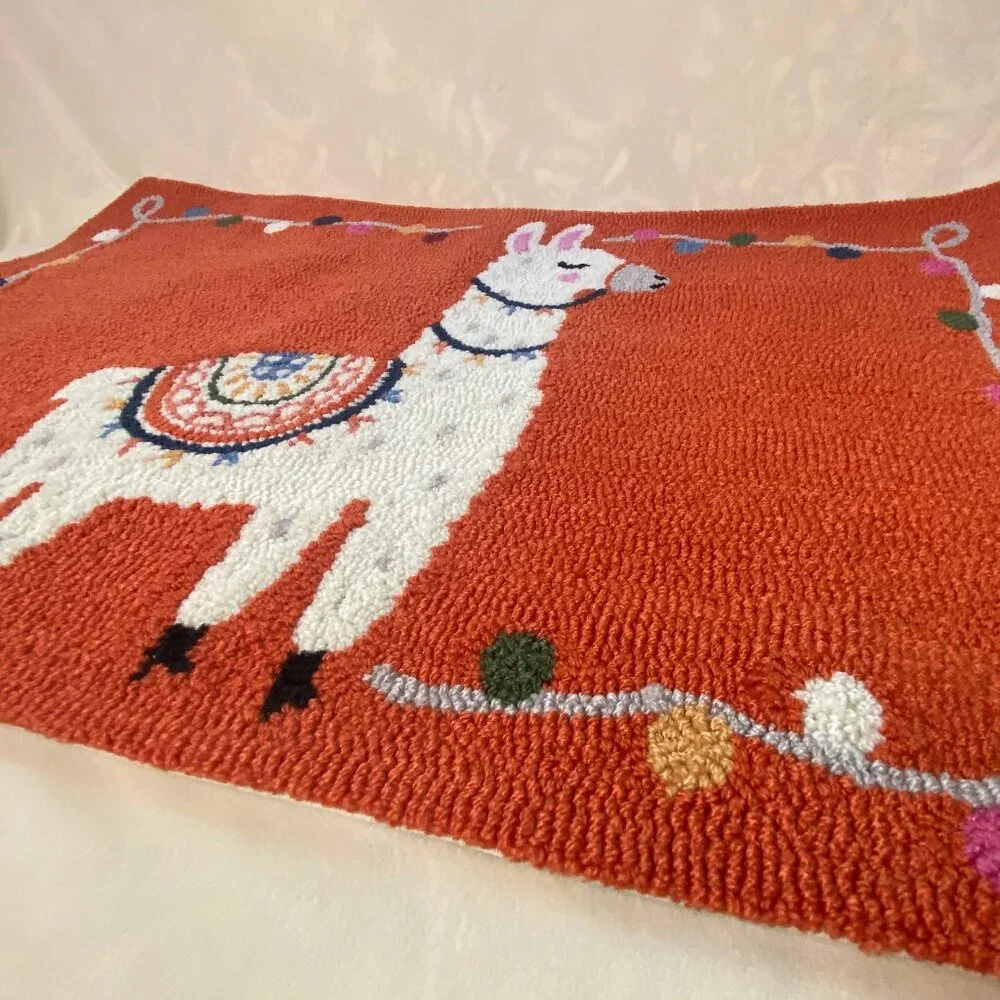 NWOT Hooked Rug with Festive Llama